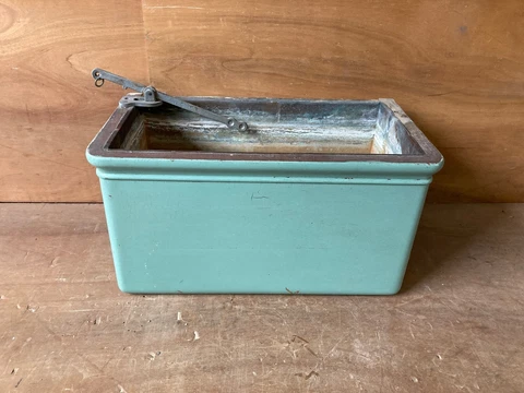 Antique Wall Mounted Copper Lined Oak Toilet High Tank Old Vtg Plumbing 225-22E Cover