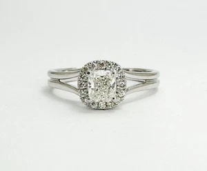14K White Gold .50ct  GIA Cushion Cut Diamond Halo Engagement Ring L824 - Picture 1 of 14