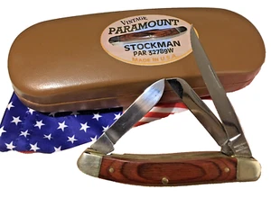 VINTAGE PARAMOUNT PAR-32789W3 BLADE STOCKMAN HARDWOOD HANDLES Made in USA NEW - Picture 1 of 5