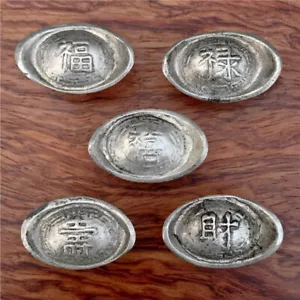 Lingotes de plata antiguos de China de 5 piezas, bonitos taels de plata chinos en forma de zapato - Imagen 1 de 4