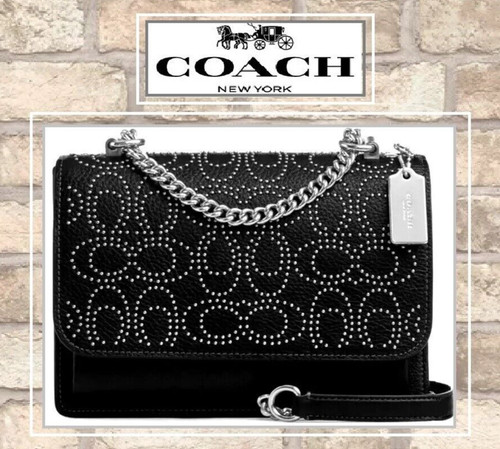 Borsa a tracolla Coach Klare CX260 Sig Rivets Conv nuova con etichette X Body in pelle NERA argento
