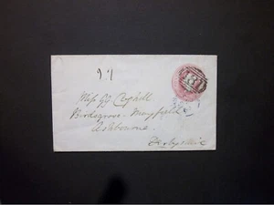Wales Denbighshire Stationery QV 1d Envelope 181 numeral ABERGELE to Ashbourne - Picture 1 of 2