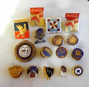 Lot of 16 Antique Vtg Enameled Fraternal Organization States Club Pins Buttons - Picture 1 of 10