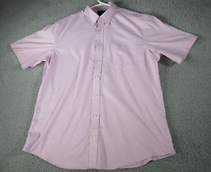 Charles Tyrwhitt Men's Non-iron Slim Fit Shirt Pink Plaid Short Sleeve Size L