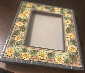 Rustic Green Leaf Daisy Mosaic Photo Picture Frame 2" x 3"