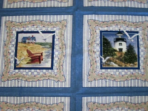 Stoff Panel BY THE SEA KISSENBEZÜGE 17,5"XWOF 100% Quilten Baumwolle - 2 Blöcke - Bild 1 von 4