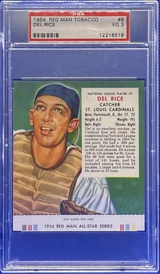 1954 Red Man Tobacco #NL-9 Del Rice Cardinals PSA 3 w/ Tab🔥⚾FLASH SALE!!!⚾🔥 - Image 1 of 4