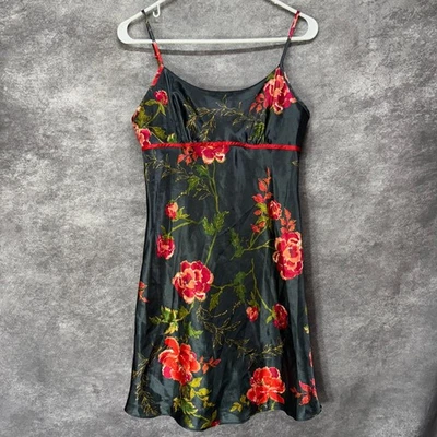 Vestido sin Mangas Y2K Jaclyn Smith Babydoll Chemise Para Mujer S Negro Rojo Satén Cachicho Foto 1 de 4