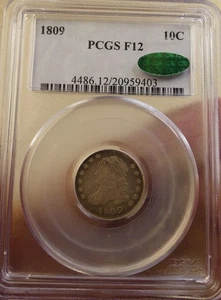 RARO 1809 BUSTO DIME PCGS F 12 CAC - Foto 1 di 4