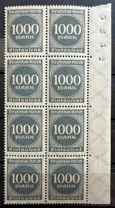 1923 German Empire 1000 Mark Deutsche Reich MNH Stamps Block w/ Margin Germany - Picture 1 of 2