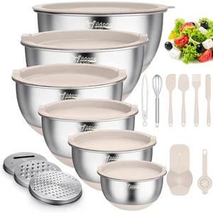 Mixing Bowls with Airtight Lids, 22 PCS Stainless Steel Nesting Bowls, with 3... - Picture 1 of 7