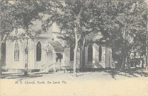 Vintage Florida Linen Postcard DeLand M E Church North De Land - Imagen 1 de 2