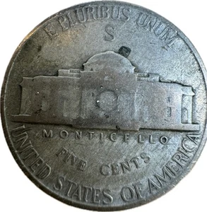 1943 S WWII Jefferson Nickel Rare Die Punch Error In Center On Reverse - Picture 1 of 9