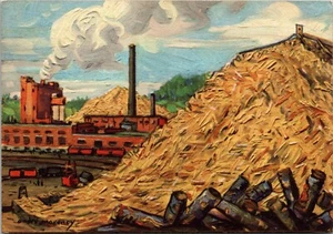 The Woodpile at Donnacona Paper Company Mill a/s Andre Morency Canada Postcard - Picture 1 of 2
