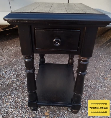Oak Side Table with Black Lacquer Distressed Finish (OST521) - Image 1 of 4