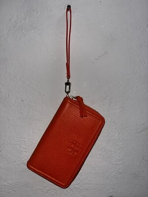 Tory Burch Round Zipper Leather Long Orange Wallet With Gold Accents. Authentic! - Image 1 of 4