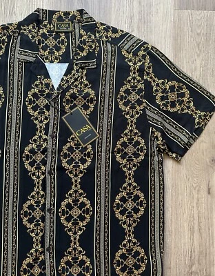 Casa Moda Woven Shirt Baroque Pattern Black /Gold Yellow Size XL - Image 1 of 3