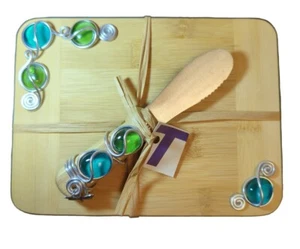 Bamboo Cutting Board W/Knife Dragonfly Theme Handcrafted Glass Beads & Wire Gift - Picture 1 of 10