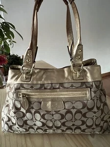 Vintage Coach signature & gold leather shoulder bag (See Pictures) - Picture 1 of 8