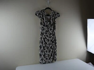 LAUREN RALPH LAUREN Women's 2P Black & White Floral Lined Gathered Fabric Dress - Picture 1 of 7