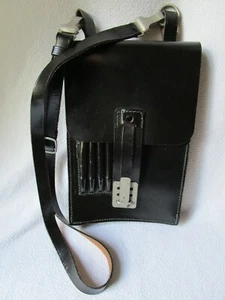 Ledertasche schwarz Umhängetasche Leder Tasche Bundeswehr Fernmeldetasche Fächer - Picture 1 of 6