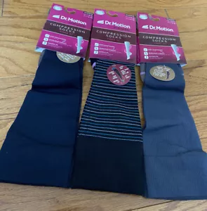 3 pares de calcetines para mujer Dr. Motion de compresión suave negros acanalados hasta la rodilla 4-10 - Imagen 1 de 3