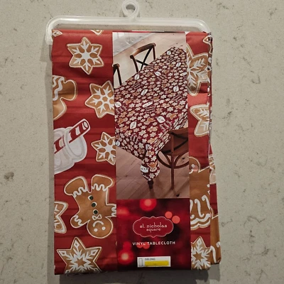 St Nicholas Square Christmas Gingerbread Man Vinyl Oblong Tablecloth 52" x 70" - Image 1 of 4