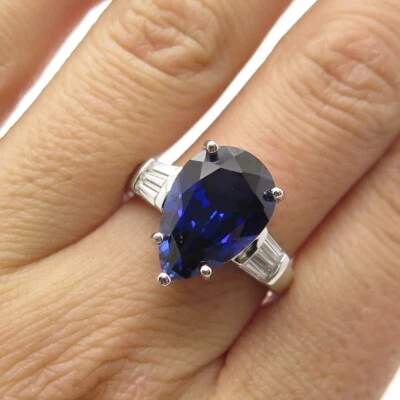 ROSS SIMONS 925 Sterling Silver Lab-Created Star Sapphire & C Z Ring Size 10.25 - Image 1 of 4