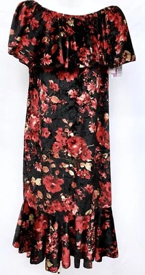 Vestido LuLaRoe (Talla M) CiCi Rosas Rojas Floral Negro Volantes Terciopelo Aplastado ¡Unicornio! Foto 1 de 4