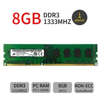 8GB 4GB DDR3 PC3-10600U 1333Mhz DIMM 240Pin Desktop PC Memory RAM For Micron - Image 1 of 4