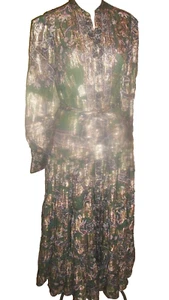 NUEVO CON ETIQUETAS MAXI VESTIDO ANTHROPOLOGIE HEMANT NANDITA RAYÓN Y DORADO METÁLICO S M PRECIO DE VENTA SUGERIDO POR EL FABRICANTE $543 - Imagen 1 de 15
