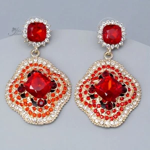 Orecchini lampadario pendente rosso cristallo strass donna costumi gioielli ballo 39 - Foto 1 di 5