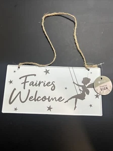 Metal Garden Hanging Plaque - Fairy Design with Wording - Fairies Welcome - Picture 1 of 3