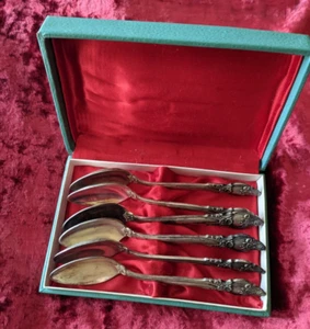 Vintage SILVER PLATED SET 6 dessert spoons Melchior cupronickel SOVIET USSR NOS - Picture 1 of 10