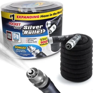 Pocket Hose Silver Bullet 50 ft Turbo Shot Nozzle Multiple Spray Garden Hose - Picture 1 of 7