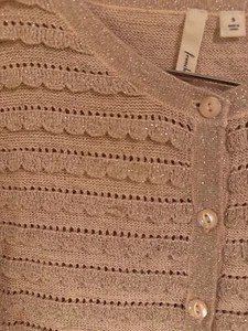 Girl's Frenchi Gold Glittery Champagne Cardigan Sweater Ruffled Details Size S - Picture 1 of 3