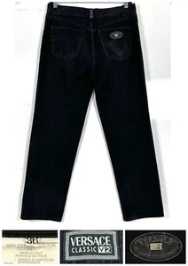 VERSACE CLASSIC V2 MENS VINTAGE SZ 36 X 32 BLACK JEANS 100% COTTON MADE IN ITALY - Picture 1 of 13