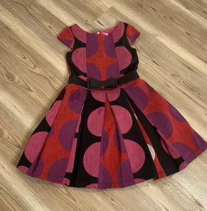 Zoe Ltd Girls Belted Woven Geometric Circle Dress Box Pleat Fit Flare Sz 10 WOW! - Picture 1 of 20