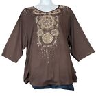New Catherines Womens Top Size 4X Brown Sheer Peek-A-Boo Casual Work Mature Soft
