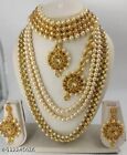Indian Wedding Long Kundan Gold Plated Yellow Necklace Jewelry Set for Women