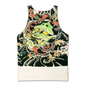 Mens Tank Top Japanese Ghost Pattern Printing Sleeveless Hannya Tattoo T-Shirt - Picture 1 of 9