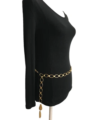 Mujer Cinturón Cadena XS-S Dorado De Colección Clásico Años 70 Borlas Metal Eslabones Vestido Informal Foto 1 de 4