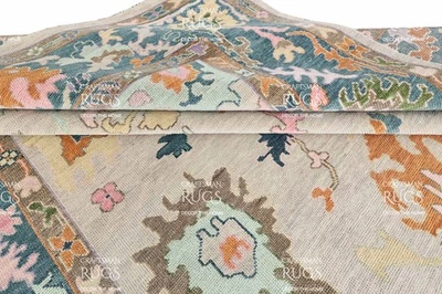 Tapete de área de lã Oushak bege com nós à mão 4x6, 5x8, 6x9, 8x10, 9x12, 10x14, 12x15 - Imagem 1 de 4