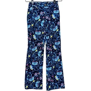 Lilly Pulitzer Girl’s 10 Navy Blue Paisley Print Corduroy Bootleg Jeans Pants - Picture 1 of 7