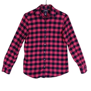 Lands' End Flannel Plaid Shirt Hot Pink and Dark Blue Size 2 Long Sleeve Buttons - Picture 1 of 9
