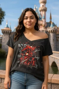 Deadpool Cut Collar Shirt Small Off Shoulder V Back Tie Woman Marvel Customized - Picture 1 of 6