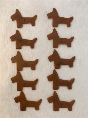 Vintage Buttons x 10 Scottie Dogs - Brown Marble Bakelite - Drilled - 42x30 mm - Image 1 of 4