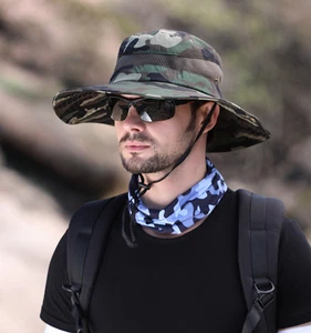 Mens Safari Hat Adults Camouflage Boonie Hats Outdoor Holiday Wide Brim Sun Hats - Picture 1 of 17