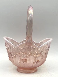 Vtg. Fenton Pink Opalescent Lily of the Valley Carnival Glass Footed Basket - Picture 1 of 6