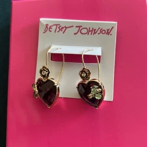 Betsey Johnson Womens Purple Heart Dangle Earrings - Picture 1 of 5